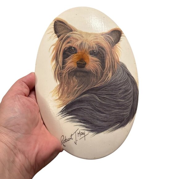 Yorkshire Terrier Dog Yorkie Oval Wall Plaque Art By Robert J May Vintage - Picture 9 of 9